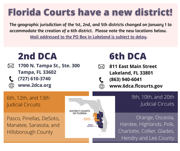 The Second DCA has a new address and phone number! Court News Florida